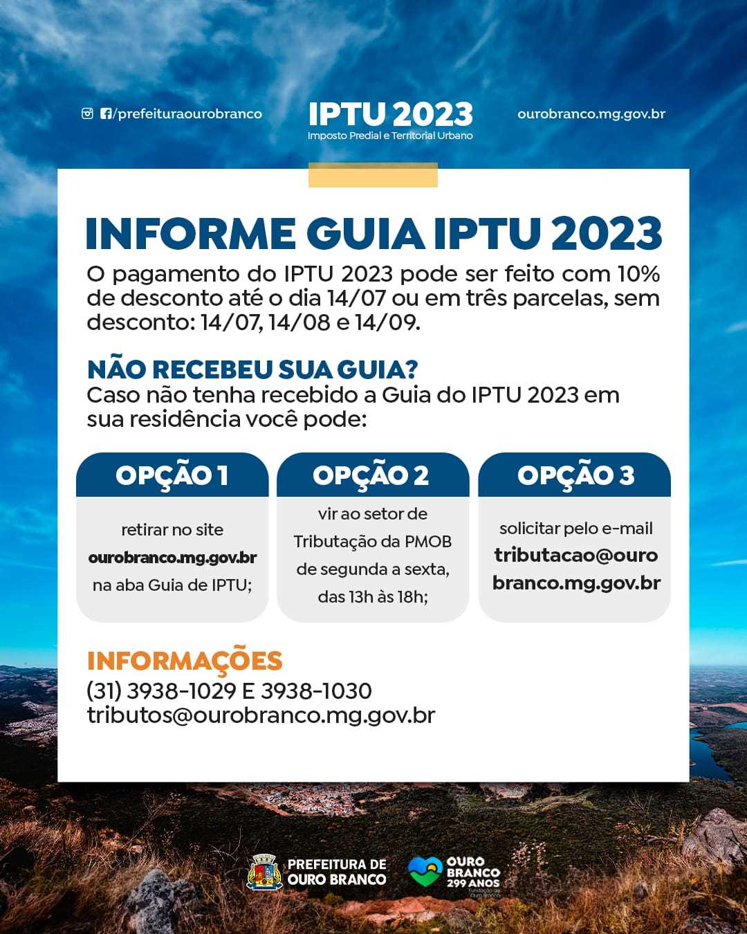 Prefeitura Municipal de Ouro Branco IPTU 2023 parcela única